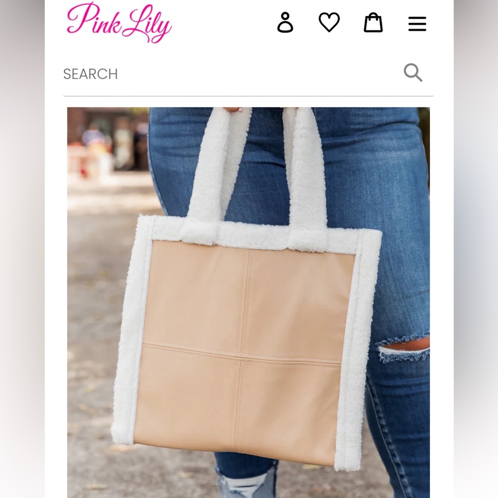 NWT Pink Lily Leather and Sherpa Tote